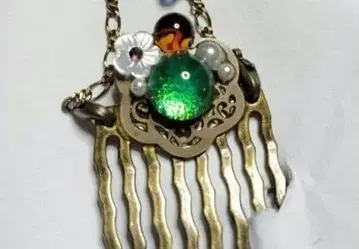 시미즈자카 유리관 헤어콤 빗 그린 꽃 골드 teftef