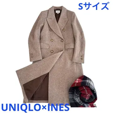 UNIQLO x 이네스 체스터 코트 헤링본 더블 버튼 베이지