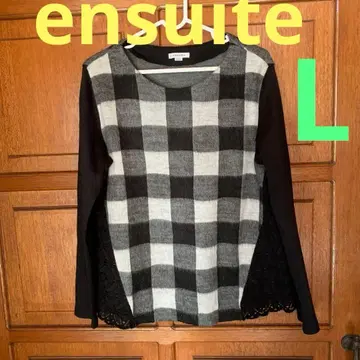 [ ensuite ] 체크 무늬 레이스 긴팔 상의 L