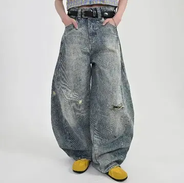 L2079 캐주얼 데미지 벌룬 데님 M 지저인 ONLINE