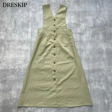 드레스킵 [ L ] 오버롤 스커트 원피스 롱 기장 A라인 V넥