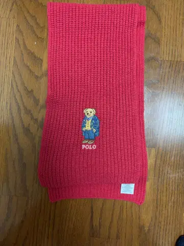 빨간색 니트 머플러 POLO 곰 자수