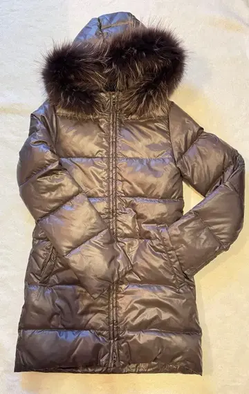 [경량] 퍼 후드 다운 자켓 다크 브라운