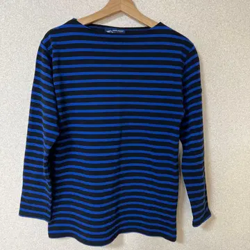 SAINT JAMES 긴팔 티셔츠 블랙과 파랑 스트라이프