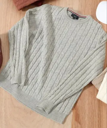 BEAMS NEAT 케이블 크루넥 니트 스웨터 L 실버 그레이