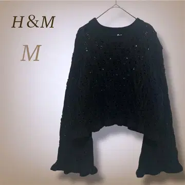 에이치앤엠 디바이디드 크로셰 니트 블랙 프릴 플레어 M