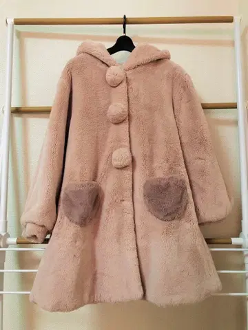 SecretHoney 토끼 귀 달린 복슬복슬 롱 코트