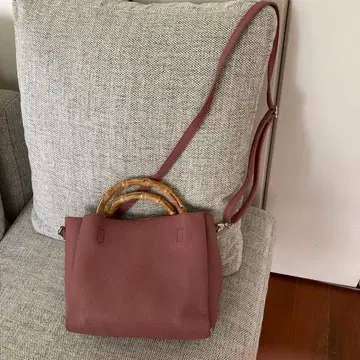 대나무 핸들 핑크 가죽 핸드백