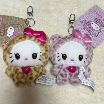 헬로키티 갸루곰 2개 세트 베이지 핑크 레오파드 무늬 마스코트