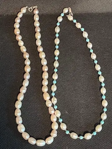 진주와 터콰이즈 목걸이 담수 진주 목걸이 세트