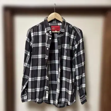 Dickies 긴팔 플란넬 셔츠 M 블랙 화이트 체크