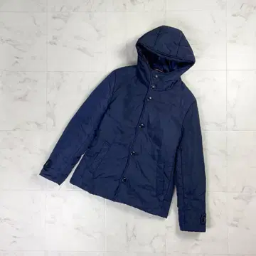 꼼 사 커뮨 패딩 자켓 후드 부착 코트 하이넥 긴팔 네이비 L*LD2