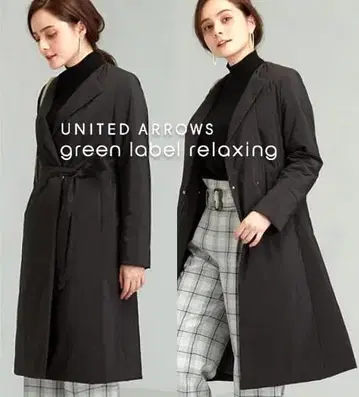 유나이티드 애로우즈gl 벨트 부착 코트 느낌 플레어 롱 다운 코트 블랙