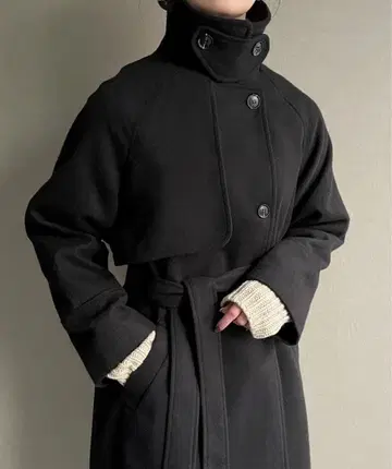 junoah 2way 스탠드 카라 요크 코트 블랙