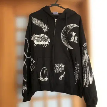 양문학 아트 프린트 블랙 후드티 L 새상품