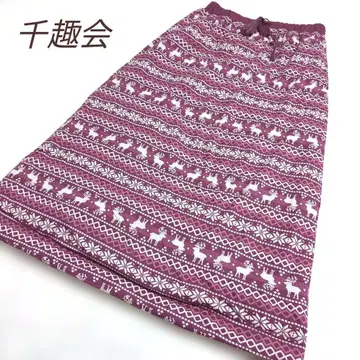 센슈카이 빈티지 사슴 x 눈꽃 패턴 보아 안감 스커트 허리밴딩