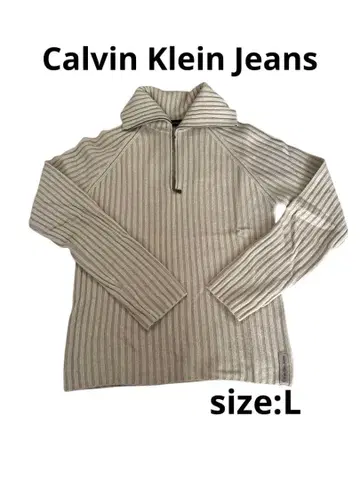 남성용 니트 스웨터 하프 지퍼 L 캘빈클라인 베이지 긴팔