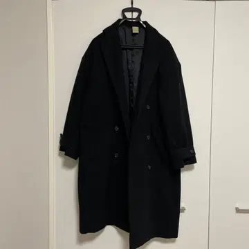 블랙 더블 브레스트 롱 코트