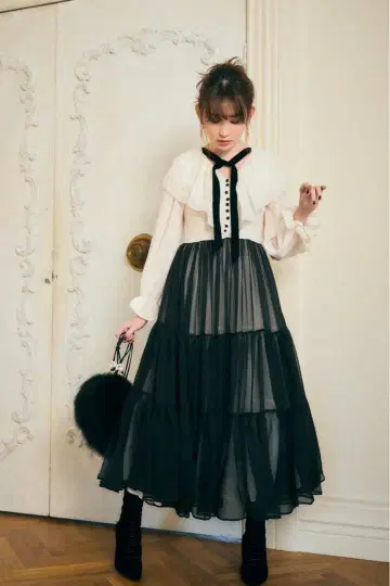 herlipto two-tone ruffled long dress