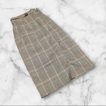 벨트 포함 YEVS (S) 타이트 스커트 롱 기장 체크 무늬