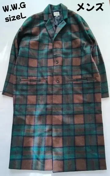 W.W.G 체스터 코트 남성용 L 사이즈 브라운 그린 체크