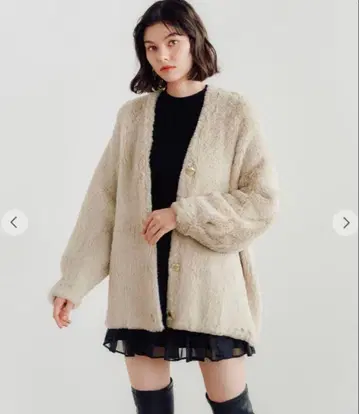 [ 미사용 새상품 ] 코코딜 롱 페더 가디건 베이지