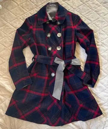 체크 무늬 트렌치코트 (리버서블, 케이프 포함)