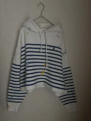 폴로 랄프로렌 페인트 데미지 가공 숏 기장 후드티 속기모