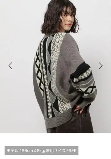 니코앤드 빈티지 패턴 옷깃 ZIP 니트 풀오버 그레이