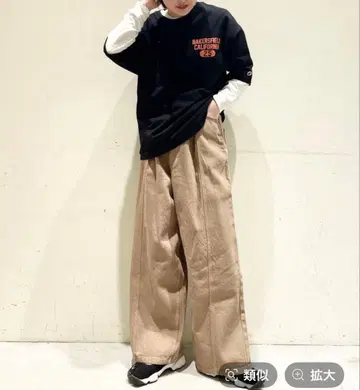 베이지 와이드 데님 팬츠 L 베이지