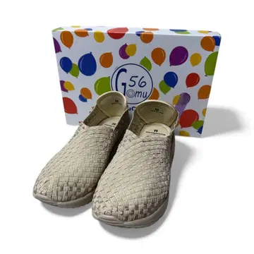 [ 미사용 새상품 ] 밴딩 통굽 웨지솔 메쉬 디자인 스니커즈 베이지