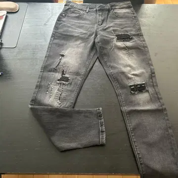 데미지 가공 그레이 데님 팬츠 S