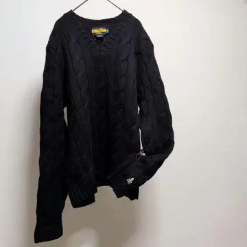 로우님 한정 랄프 로렌 럭비 케이블 니트 블랙스 해골 자수 레어