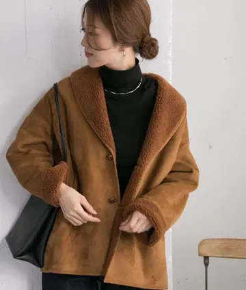 새상품급 어반 리서치 도어스 페이크 무스탕 숄카라 자켓 브라운