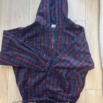 nugu 체크 무늬 후드티 후드 부착