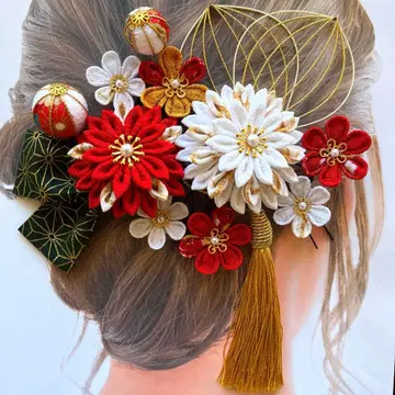 츠마미세이칸 머리 장식 빨흰금 성인식 결혼식 졸업식