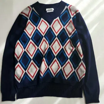 뉴요커 아가일 긴팔 스웨터 네이비 이탈리아제 울 100% 실