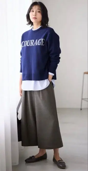 anyFAM 라이트 트위드 와이드 팬츠