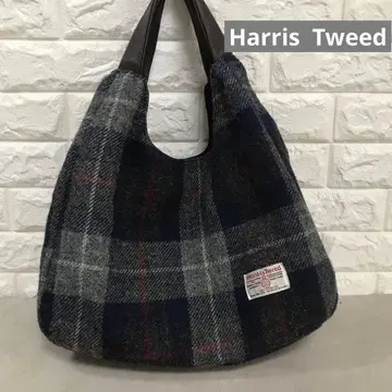 해리스 트위드 토트백 대형 인조 가죽 손잡이 스테디셀러 체크 무늬 가벼운