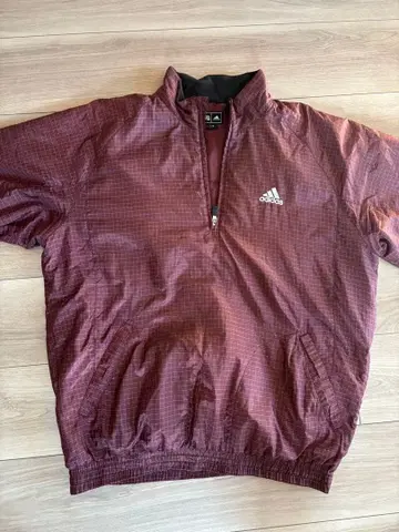 00s y2k adidas 충전솜 나일론 하프 지퍼 그래프 체크 크림슨