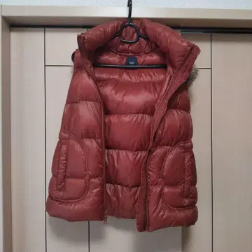Gap의 빨간색 퍼 달린 다운 자켓