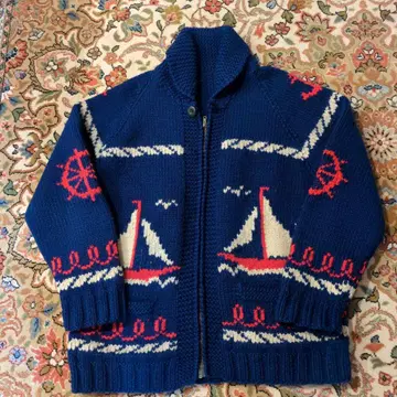 50s 60s 마린 패턴 요트 패턴 코위찬 니트 가디건 빈티지