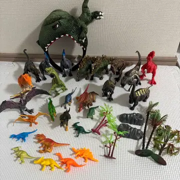공룡 머리띠 피규어 27개 나무 바위 세트