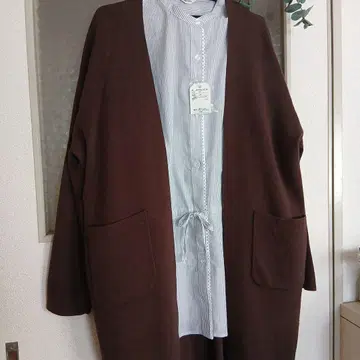 브라운 니트풍 롱 코트