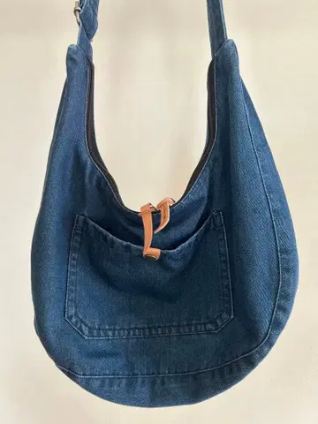 천연 가죽 데님 숄더백