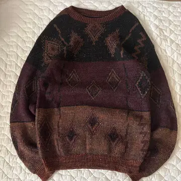 90s 체코제 총무늬 니트 기하학 패턴 노르딕 무늬 신배색 골든 사이즈