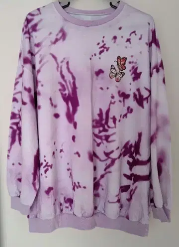 나비 자수 타이다이 패턴 맨투맨 여성용 롱 기장 상의 긴팔 새상품