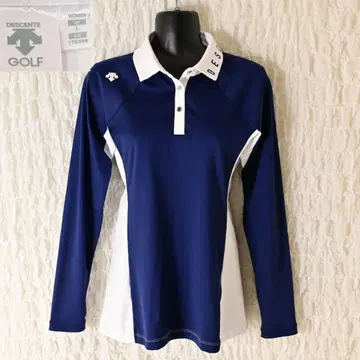 U1 여성 L 데상트 골프 화이트 네이비 긴팔 풀오버