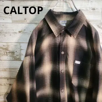 CALTOP 옴브레 체크 긴팔 셔츠 브라운 XL