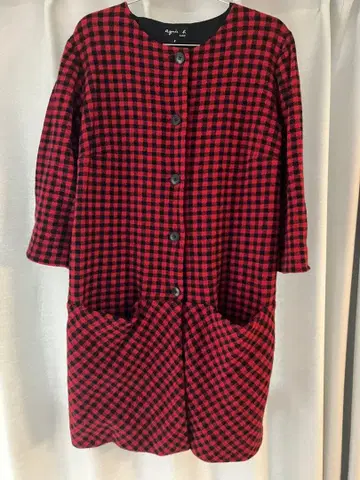 애니에스베 적 체크 노카라 자켓 코트